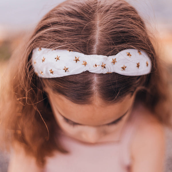 Gold Star Studded Crushed Velvet Knot Headband