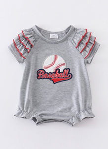 Girls Grey Ruffle Baseball Romper