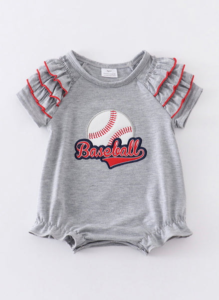 Girls Grey Ruffle Baseball Romper