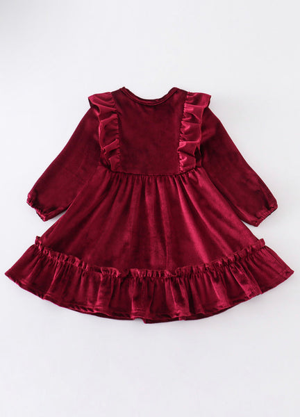 Maroon Ruffle Velvet Dress