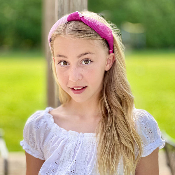 Two-Tone Pleated Knot Headband - Pink