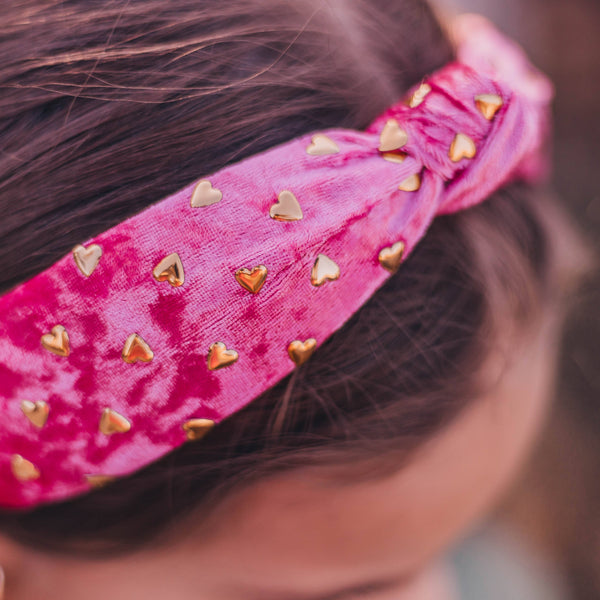 Gold Heart Studded Velvet Knot Headband