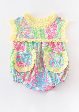 Yellow Floral Ruffle Pocket Bubble