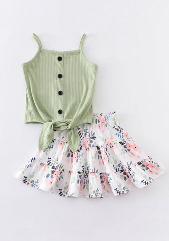 Green Floral Skirt Set