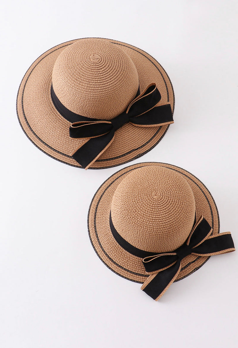 Big Bow Decor Striped Straw Hat for Mom and Me