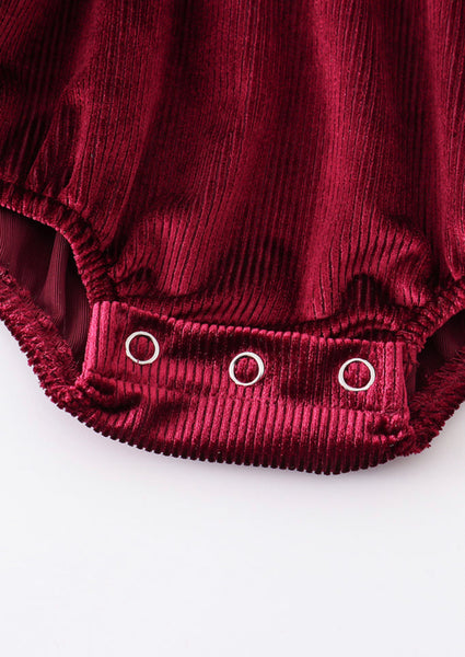 Maroon Ruffle Velvet Romper 3M