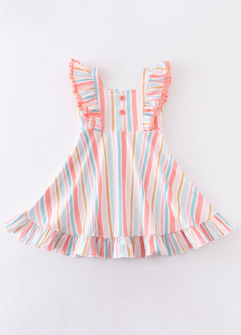 Stripe Ruffle Button Dress
