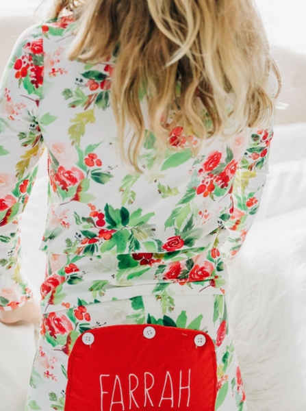 Christmas Floral Buttflap Romper