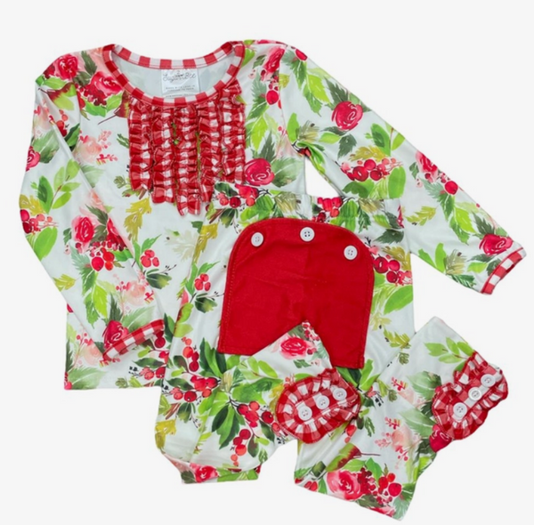 Christmas Floral Buttflap Romper
