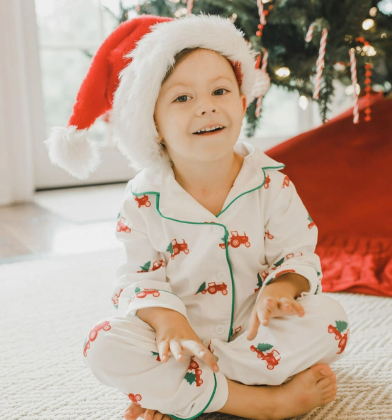 Christmas Tractors Button Down PJs