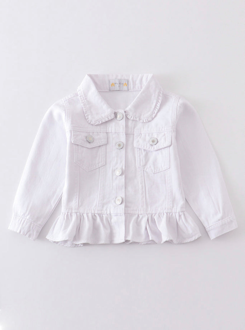 White Ruffle Denim Jacket