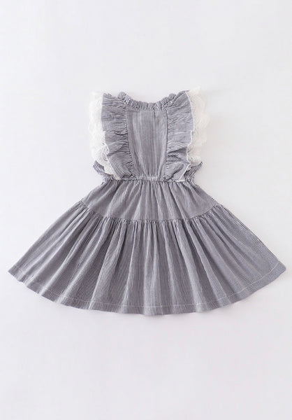 Grey Stripe Lace Dress