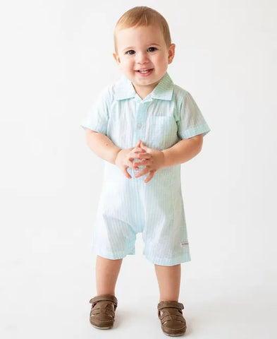 Light Aqua Gingham Button-Up Romper 6-12 M