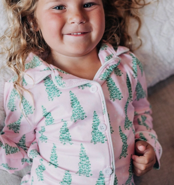 Pink Christmas Tree Button Down PJs