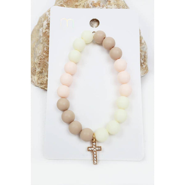 Cross Charm Round Bead Bracelet