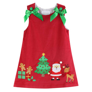 Red Corduroy Christmas Applique Bow Dress Size 4T Grace & Alice Red Corduroy Christmas Applique Bow Dress Size 4T Grace & Alice