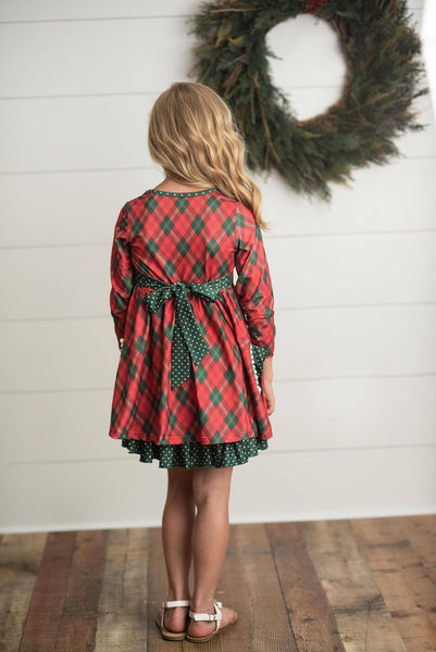 Kids Red Green Plaid Ruffle Button Holiday Christmas Dress