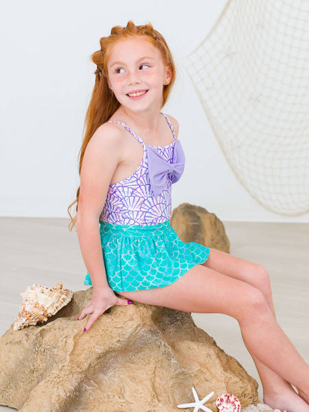 Girls Magical Mermaid Princess Big Bow Skirted One Piece