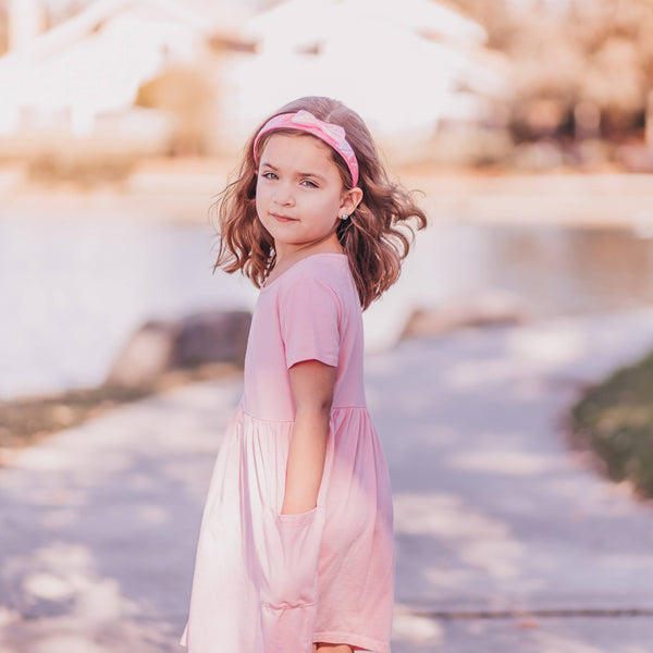 Wide Pink Iridescent Quilted Bow Headband