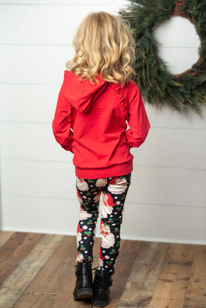 Kids Santa Pocket Ruffle Hoodie Shirt & Leggings Winter Set