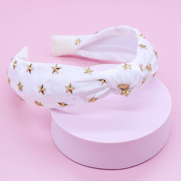 Gold Star Studded Crushed Velvet Knot Headband