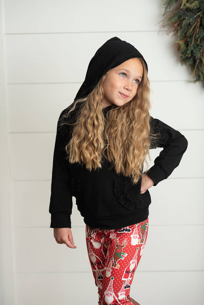 Kids Santa Reindeer Black Hoodie Christmas Holiday Set