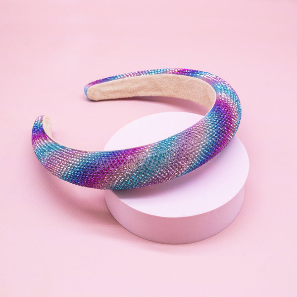 Rhinestone Headband - Padded Rainbow Hair Band