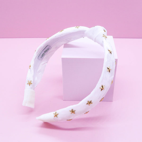 Gold Star Studded Crushed Velvet Knot Headband