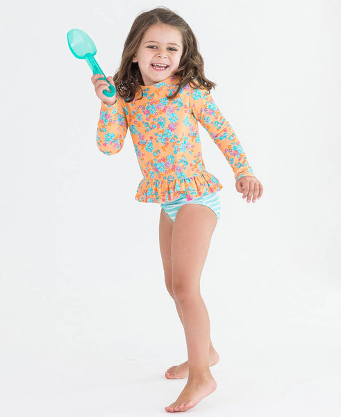 Vibrant Valley Long Sleeve Ruffle Hem Rash Guard 2-Piece 12-18M