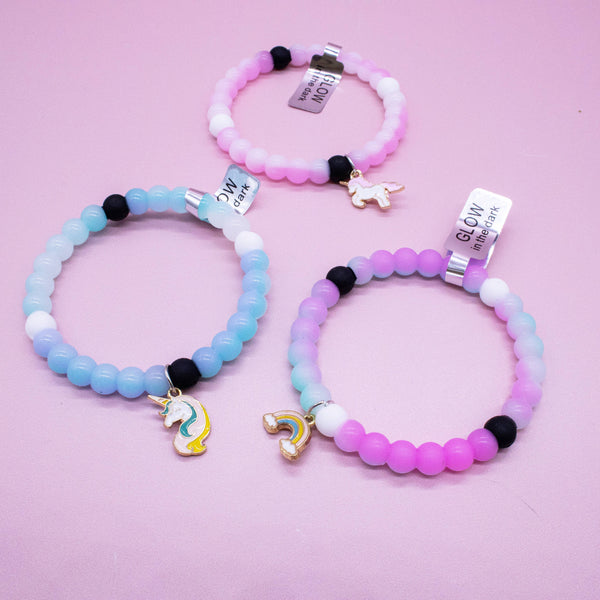 Glow in the Dark Unicorn Charm Bubble Bracelets (3 colors available)