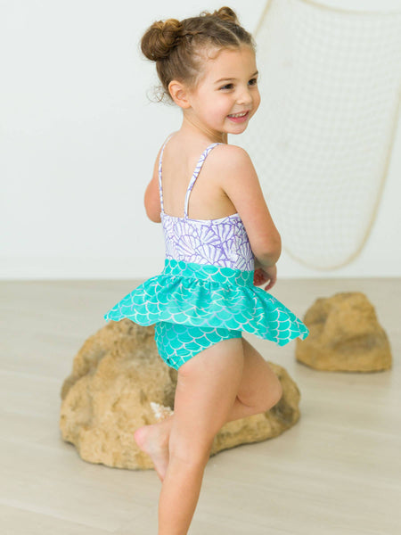 Girls Magical Mermaid Princess Big Bow Skirted One Piece