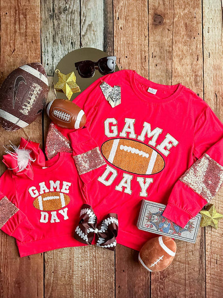 Mommy & Me Game Day Red Sequins Sleeved Shirt