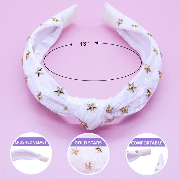 Gold Star Studded Crushed Velvet Knot Headband