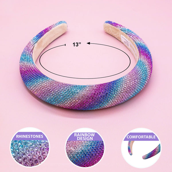 Rhinestone Headband - Padded Rainbow Hair Band