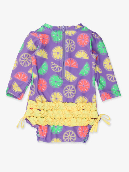 Baby Girls Neon Purple Citrus Long Sleeve One Piece