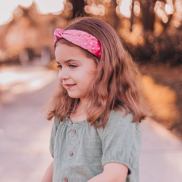 Gold Heart Studded Velvet Knot Headband