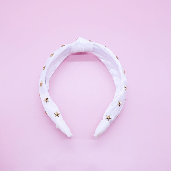 Gold Star Studded Crushed Velvet Knot Headband