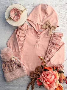 Pastel Pink Ruffled Hooded Shirt