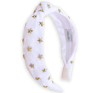 Gold Star Studded Crushed Velvet Knot Headband