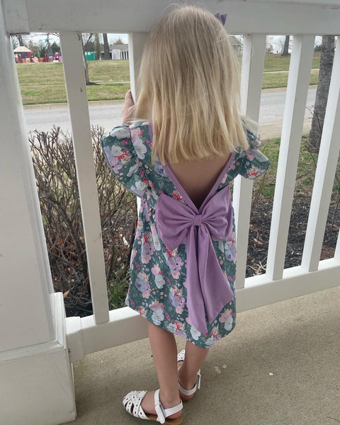 Green Floral Bow Back Dress
