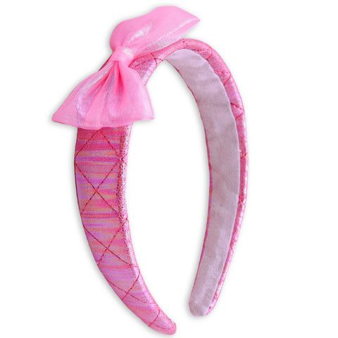 Wide Pink Iridescent Quilted Bow Headband