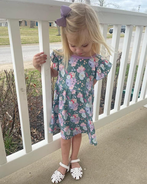 Green Floral Bow Back Dress