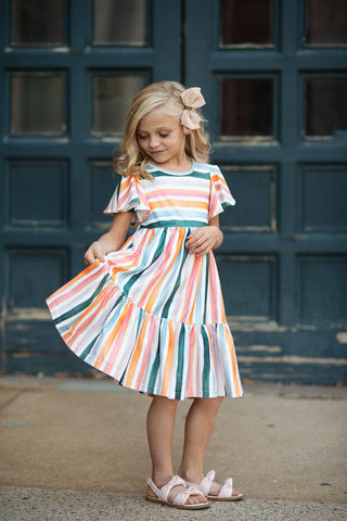 Kids Boho Rainbow Stripe Dress