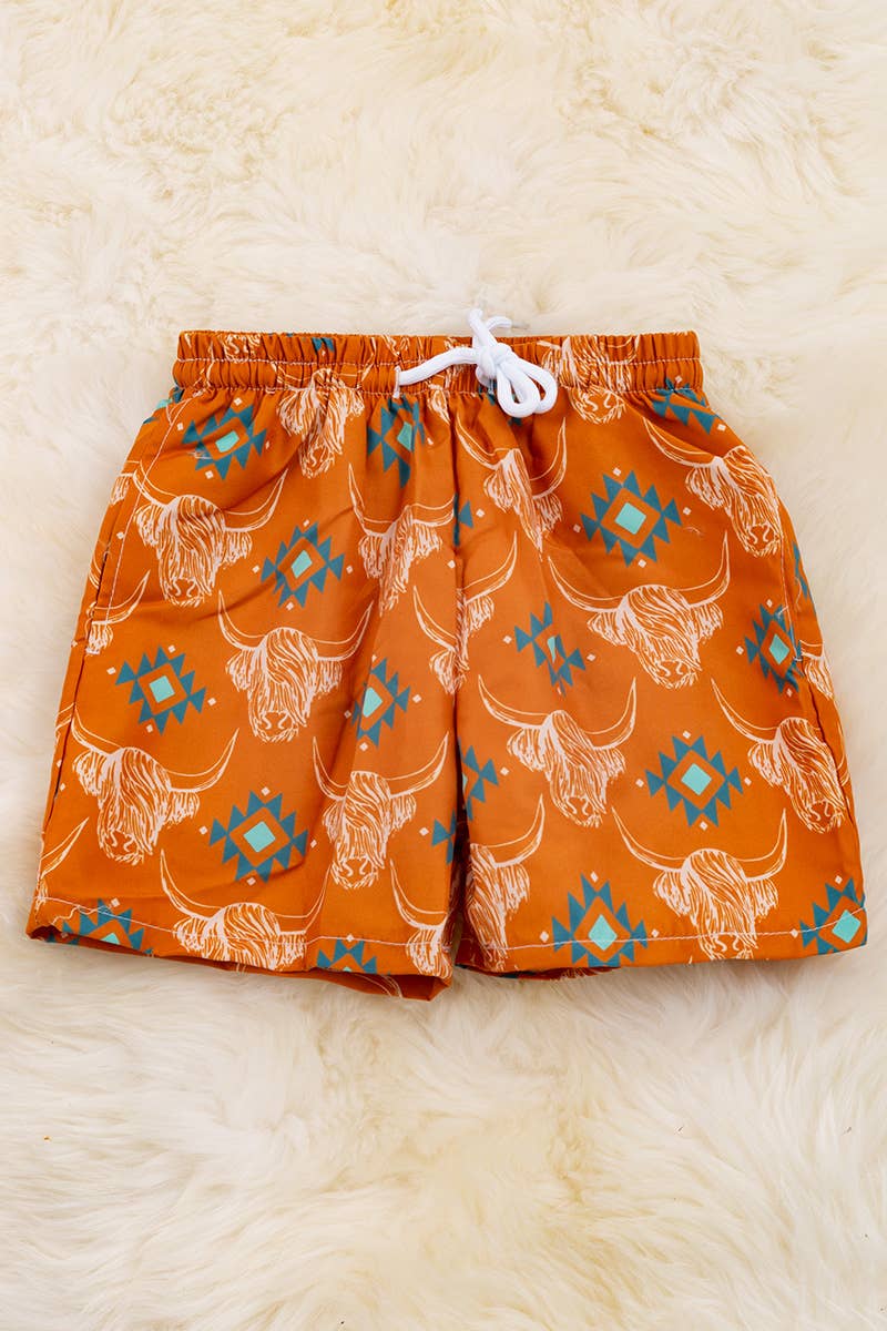 HIGHLAND COW PRINTED BOYS TRUNKS