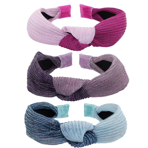Two Tone Pleated Knot Headbands - 3 Pack